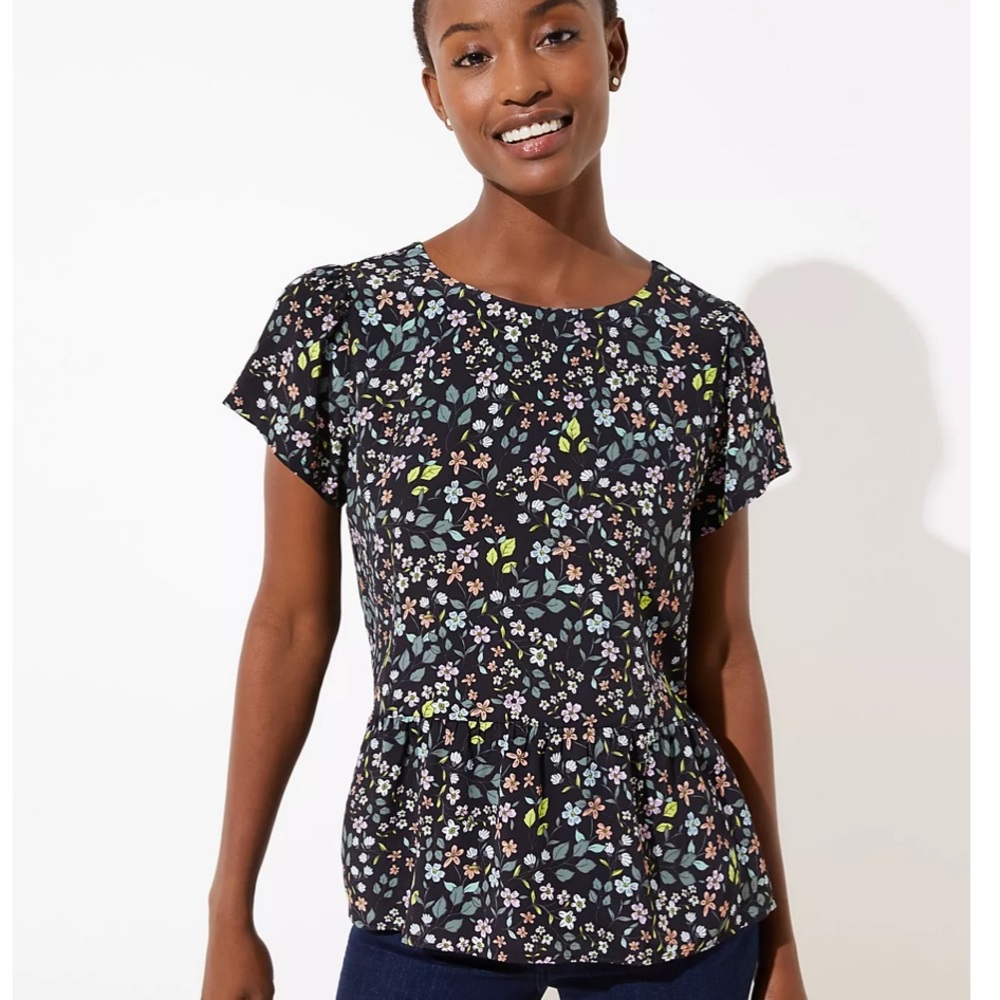 NWT LOFT Floral Garden Peplum Cutout-Back Top